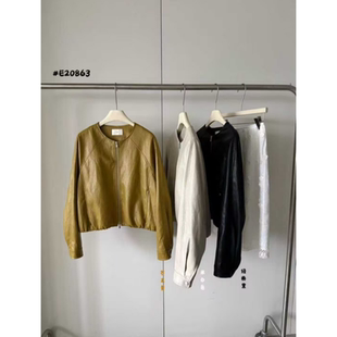 韩系圆领双拉链插肩袖 1春款 PU皮衣短外套女 卡蔓enxi20863 2.26