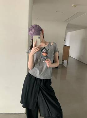 特价不退卡蔓OQQOMM625韩系小飞袖全棉短款T恤女夏季小个子假两件
