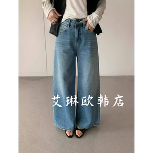 2.28 新款 高腰显瘦满天星烫钻直筒阔腿牛仔裤 女 卡蔓韩标2935春装