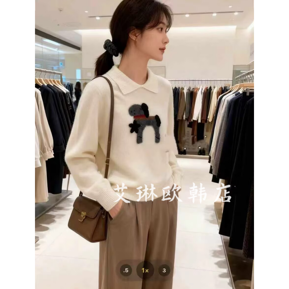 266欧货冬款羊毛衫翻领提花女