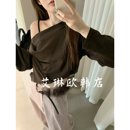 浅之夏11518秋款露肩长袖T恤女