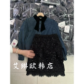 386早春款 1.15 X.XIU新袖 小香风下摆拼接蕾丝开叉亮片半身裙中裙