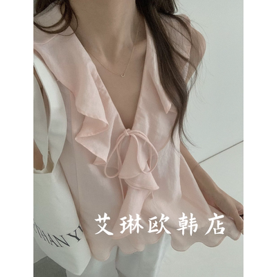 7898V领荷叶边莱赛尔苎麻衬衫