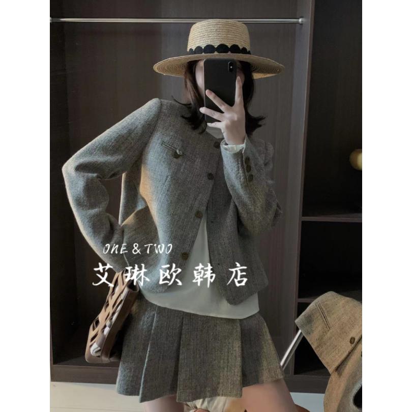 48633夹棉小香风外套短裙套装