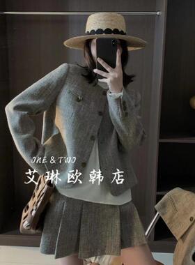 秒杀不退onetwo48633/48636秋冬夹棉小香风外套+高腰短裙两件套