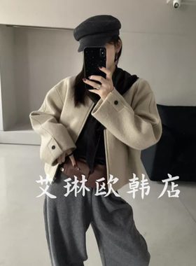 福利浅之夏QZX10593冬款韩系配针织围巾夹棉羊毛呢短外套女