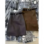 福利不退土布鱼7295冬款 韩系气质配腰带高腰显瘦加绒毛呢半身裙女