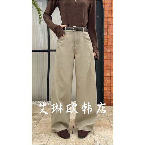 8781欧货配腰带显瘦弯刀裤休闲裤