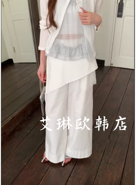特价不退X.XIU新袖398韩系蕾丝拼接屁帘两件套休闲直筒阔腿裤女