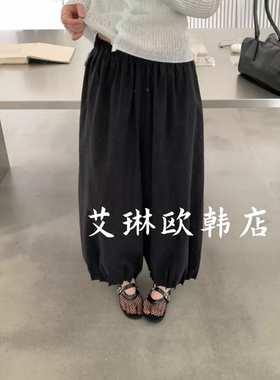 特价miluroom 米鹿01231~夏款韩系松紧腰宽松裤口褶皱气球裤女