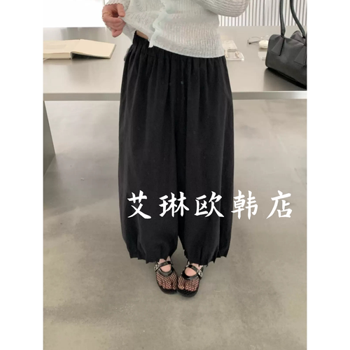 01231松紧腰裤口褶皱气球裤
