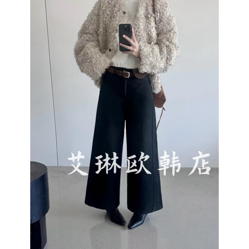 福利TOP83167冬装新款配腰带高腰显瘦直筒阔腿裤复合绒牛仔裤女,女装/女士精品,裤子,淘宝优惠券,粉丝福利购,淘宝优惠卷