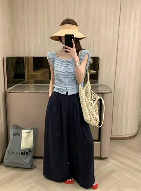 X.XIU新袖26060夏装新款小个子层层蕾丝甜美小飞袖背心弹力小衫