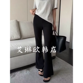 松紧腰修身 新款 显瘦黑色弹力西装 裤 女 3.7 喇叭裤 土布鱼6885春季