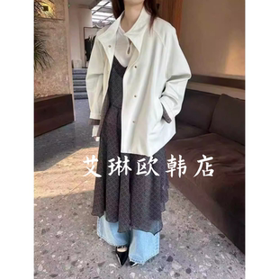 韩系单排扣立领中长款 新款 风衣外套女 卡蔓enxi20820春装 3.4