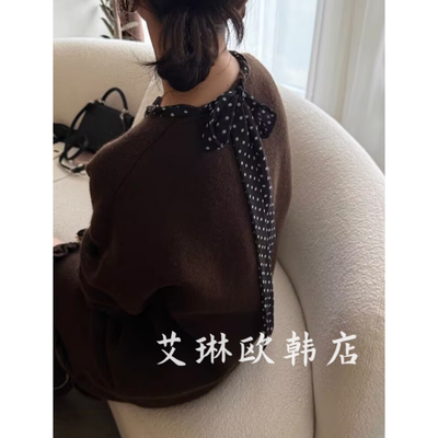 6677冬款丝巾飘带兔毛羊毛针织衫