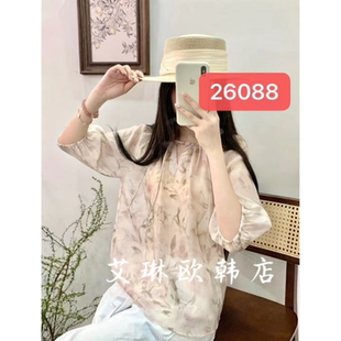 7.1 歐貨氣質(zhì)百搭寬松圓領(lǐng)盤扣碎花七分袖 天絲襯衫 6088夏新款