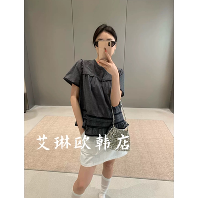 浅之夏10923夏款格子短袖衬衫女