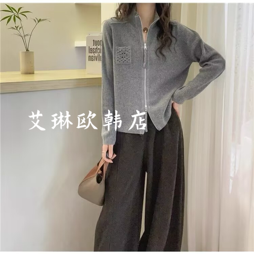 0071欧货冬款双拉链羊绒衫毛衣女