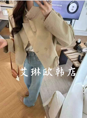 C.KOU唇蔻81908/81959春夏韩系花苞短款下摆抽绳收腰风衣外套女