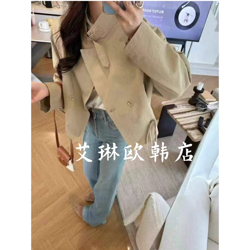 81908韩系抽绳收腰花苞风衣外套