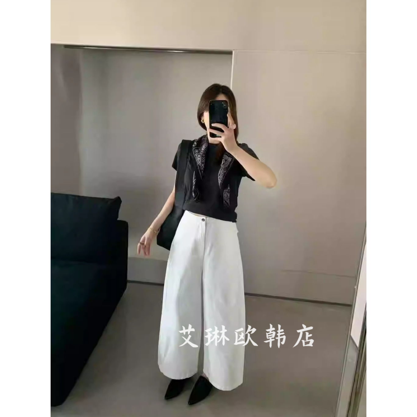 8.24~卡蔓OQQOMM200韩系高腰宽松显瘦九分休闲裤女秋季百搭弯刀裤