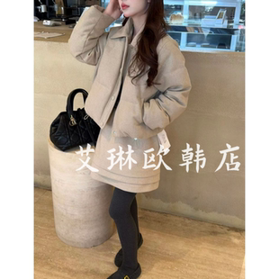 12.4 韩系翻领羊毛呢90白鸭绒羽绒服外套半身裙两件套 K66201冬款