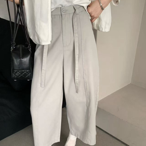 83292配腰带直筒阔腿八分休闲裤