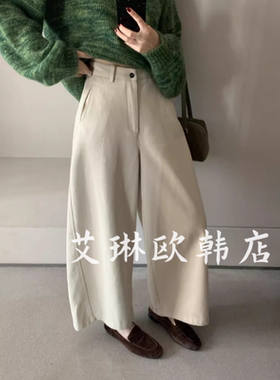 10.13~浅之夏QZX10587秋冬后松紧腰宽松抓绒百搭休闲裤弯刀裤女