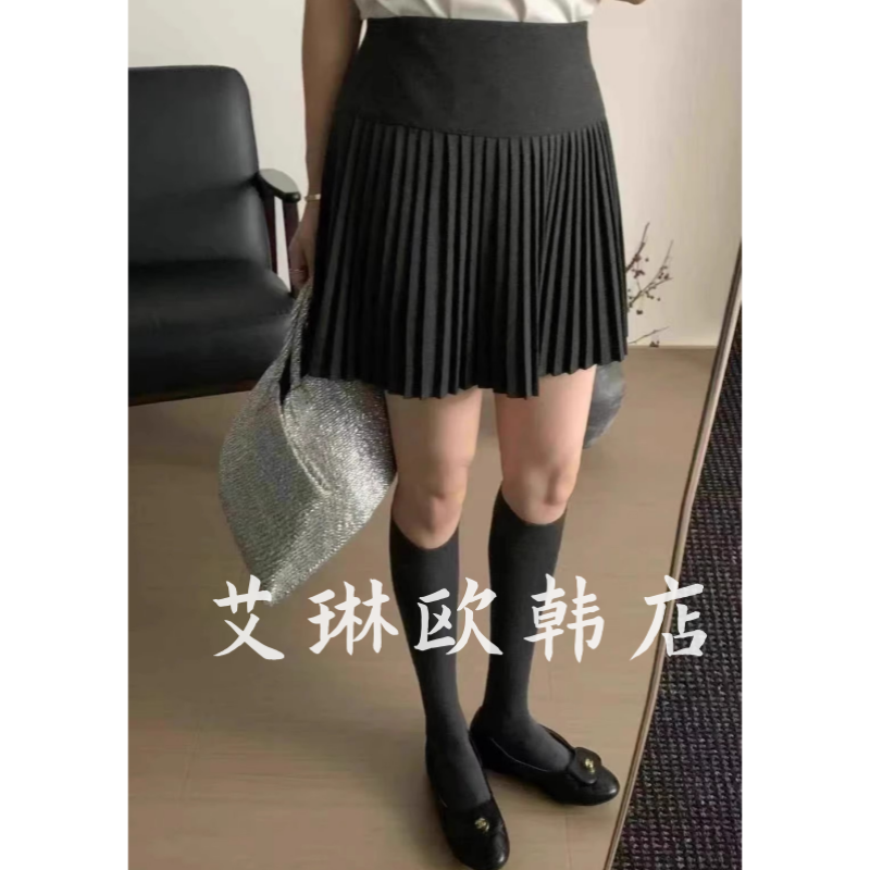 10.21~土布鱼7160/7183冬高腰显瘦学院风格子毛呢百褶裙半身裙女