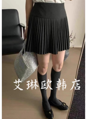 10.21~土布鱼7160/7183冬高腰显瘦学院风格子毛呢百褶裙半身裙女