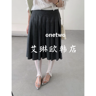 韩系简约高腰显瘦A字百褶裙半身裙女 新款 2.27 onetwo15068春季