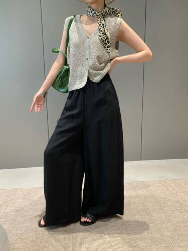 特价卡蔓OQQOMM583天丝麻阔腿裤女韩系夏季松弛感遮肉轻薄小个子