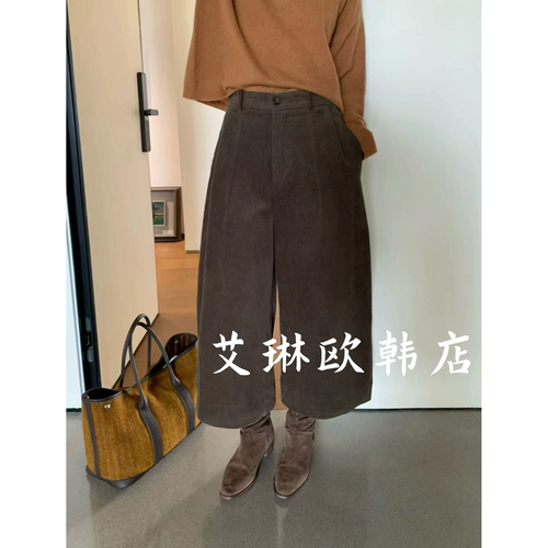 22276后松紧腰灯芯绒八分阔腿裤
