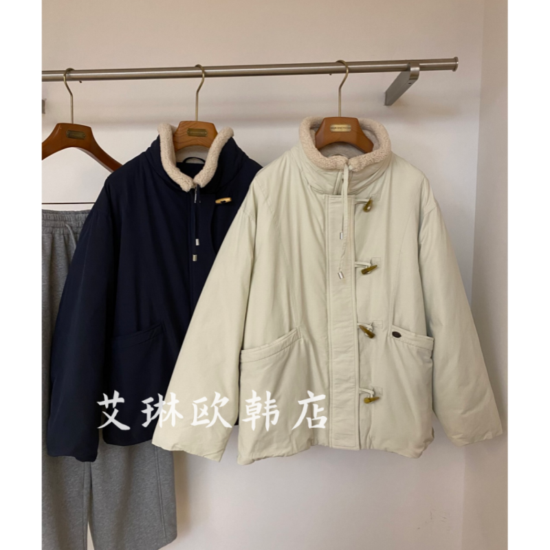 QS09308冬款牛角扣羽绒服外套女