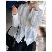 百搭显瘦全棉衬衫 3.6 V领腰部捏褶长袖 新款 上衣女 8622欧货春季