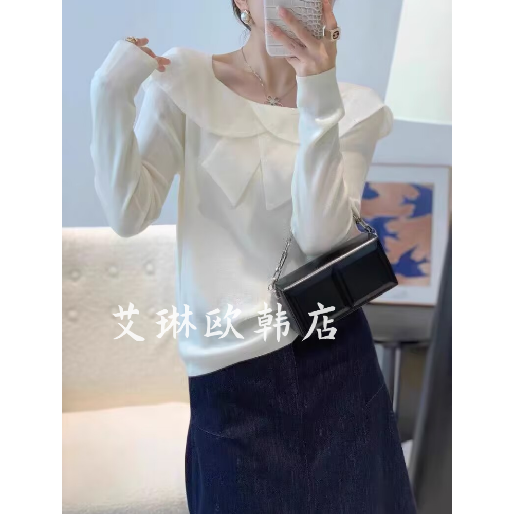 禁止机洗~8526秋款百搭花瓣领拼接网纱修身羊毛针织衫打底上衣女,女装/女士精品,毛针织衫,淘宝优惠券,粉丝福利购,淘宝优惠卷