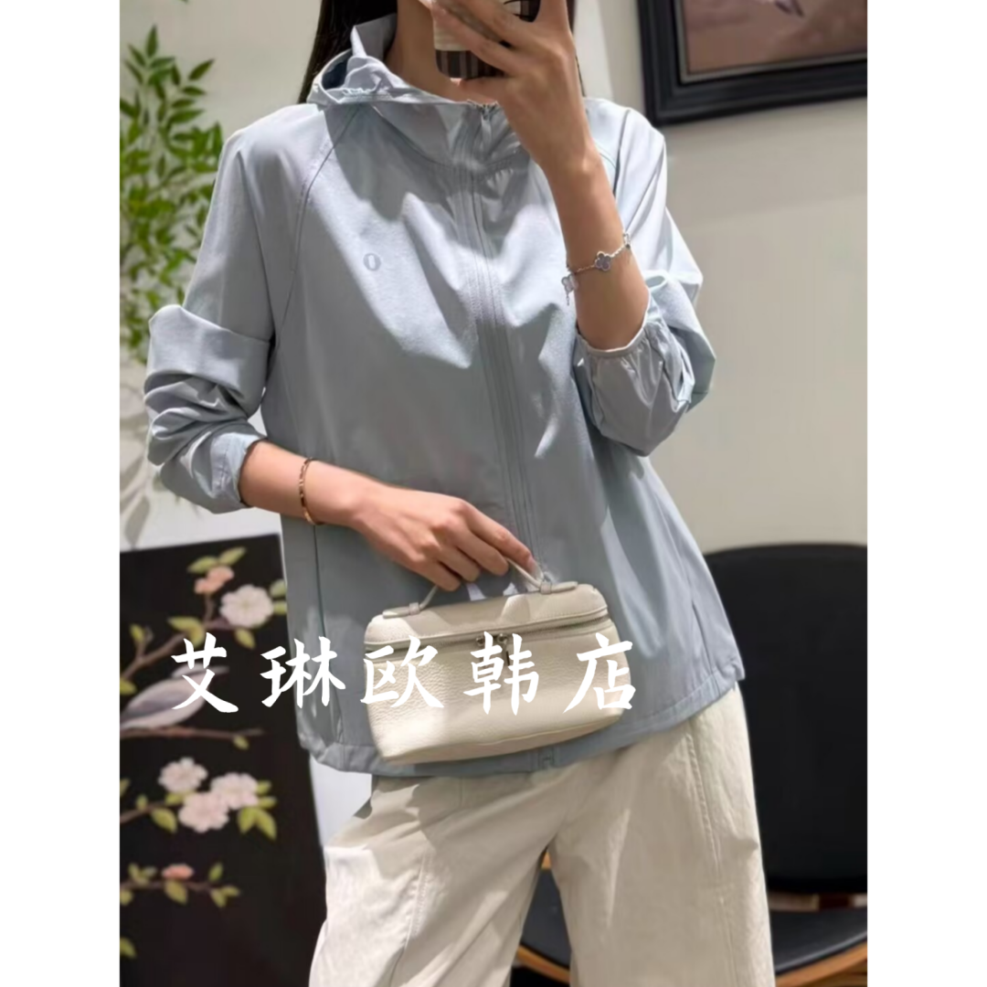 9811欧货夏款轻薄速干O标显瘦休闲立领连帽防晒服短款外套女