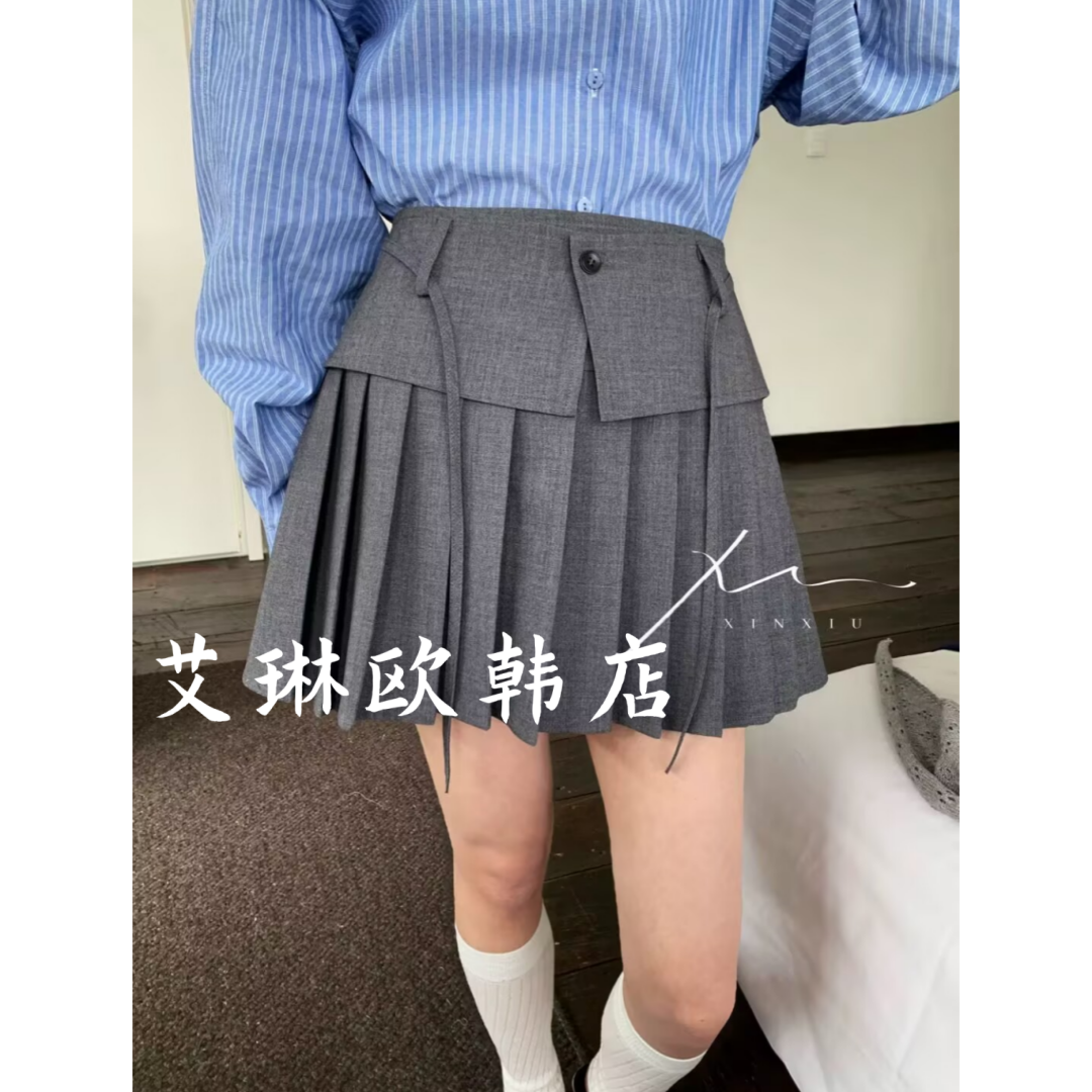 X.XIU新袖K391春季新款学院风韩系腰带A字西装百褶裙半身裙女裤裙