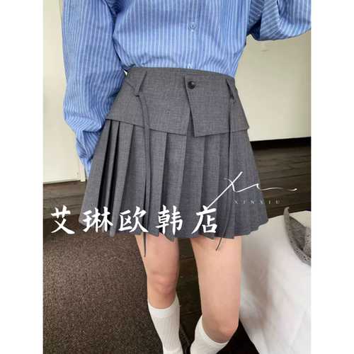 391高腰A字百褶裙半身裙女