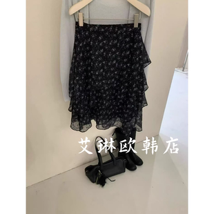 新款 韩系温柔风后松紧腰不规则荷叶边碎花半身裙女 1150夏装 3.25