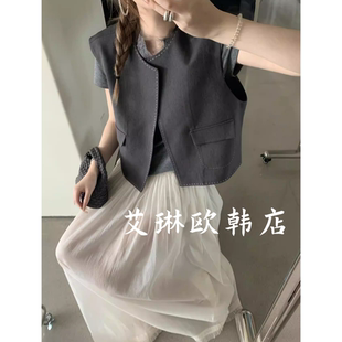 韩系明线小众无扣西装 新款 马甲外套女 卡蔓enxi20865春装 2.28