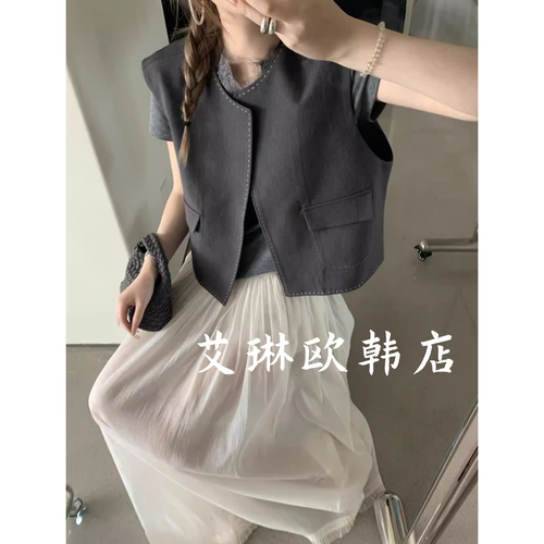 20865明线小众无扣西装马甲外套
