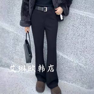 长裤 G53欧货冬款 通勤修身 桑蚕丝羽绒喇叭裤 女 腰带黑色加绒马蹄裤