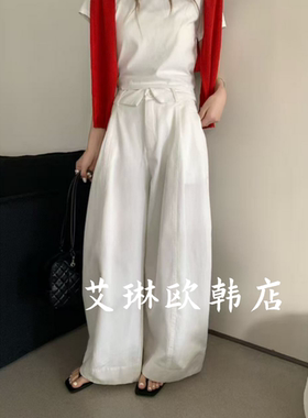 3.30~TOP79006夏装新款韩系休闲翻边腰头显瘦直筒阔腿裤休闲裤女