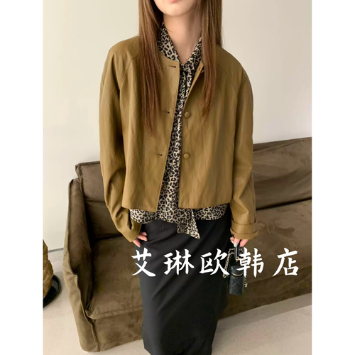 12003韩系简约PU皮衣短外套
