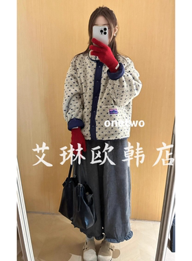 福利QS09060冬款韩系宽松休闲加厚保暖立领羊羔毛两面穿短外套女