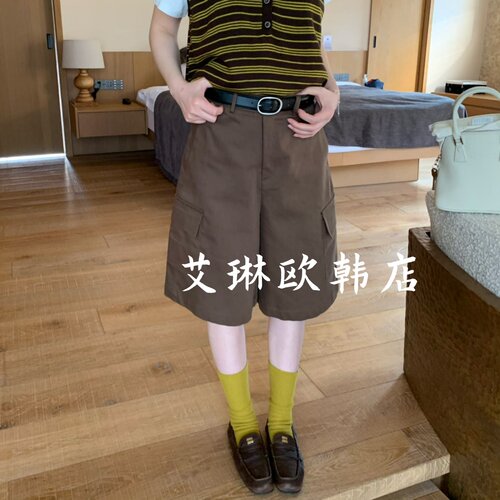 20806配腰带后松紧腰工装五分裤