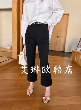 30813配腰带后开叉微喇西装裤
