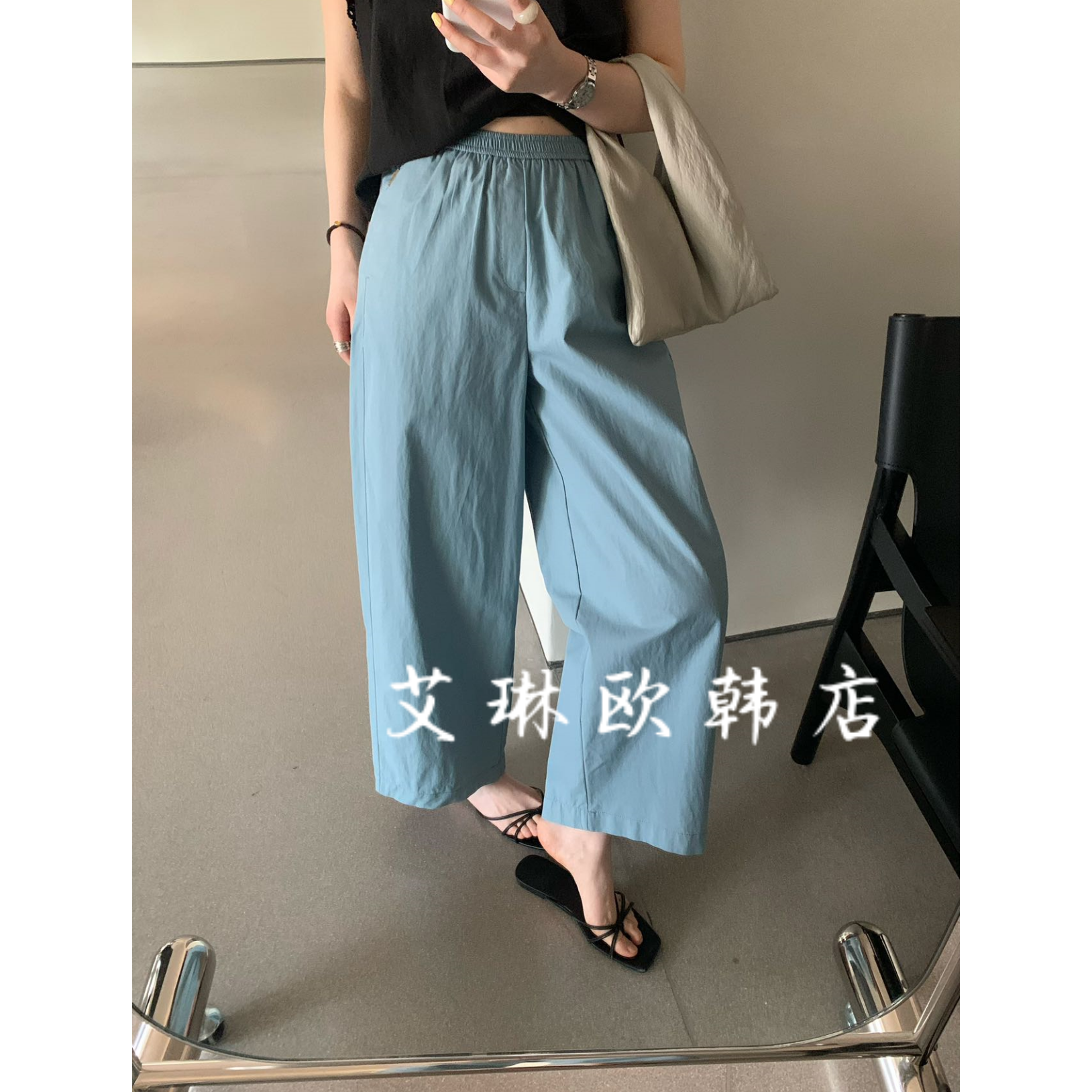 20161松紧腰直筒休闲阔腿裤